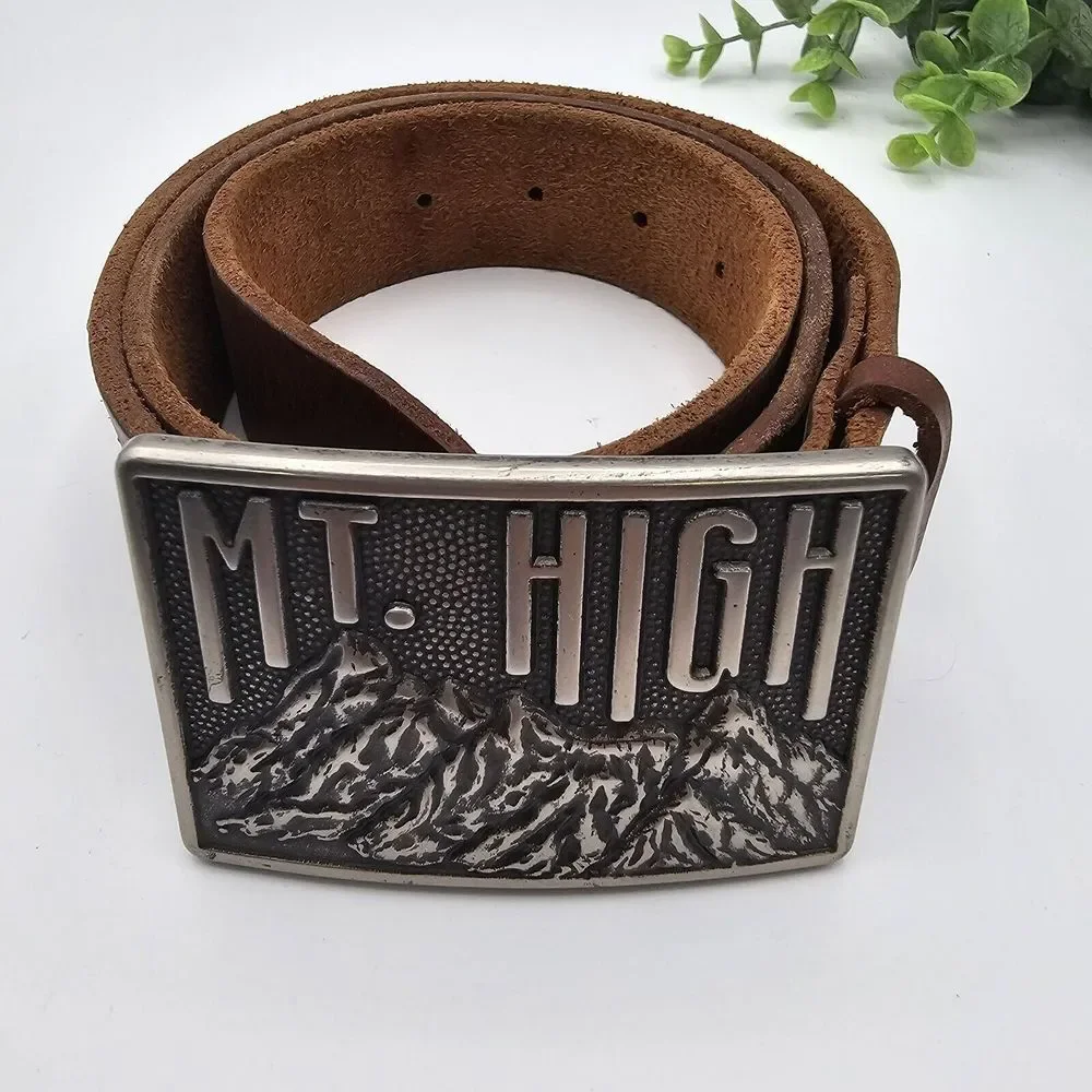 American Eagle Mt. High Belt Buckle Brown Leather Waist 34-38‎ Cowboy Western